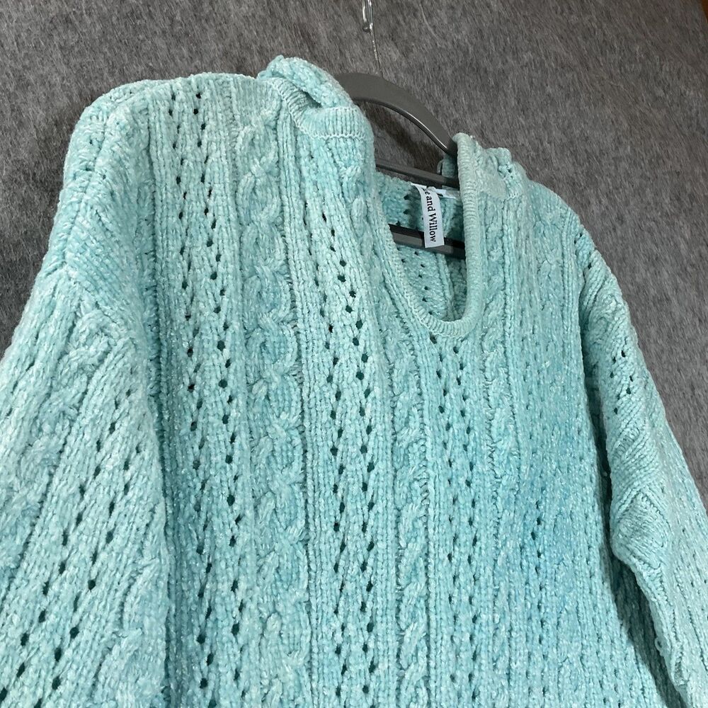 Handcrafted Sweater Womens Medium Teal Pullover Upcycle Art Hand Dye Whimsy